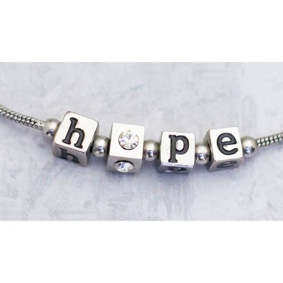 8 inch, Vintage Silver Tone Hope Minimalist Friendship Bracelet - CT1 - Picture 2 of 3